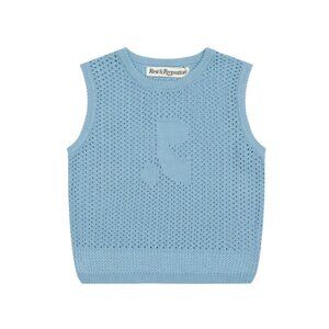 Blue Knitted Round Neck Vest Short Sleeves Rest & Recreation